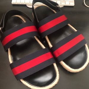 Gucci Men’s Sandals Leather Blue Red Size 9